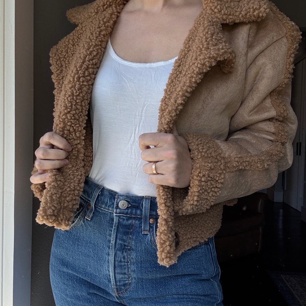 Wild Fable Brown Cropped Teddy Jacket - Cozy Style - Grannycore